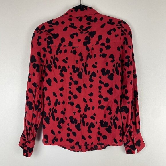Asos Women's Leopard Print Button Up Top Size 0 Red Black Collared Blouse - Picture 6 of 9
